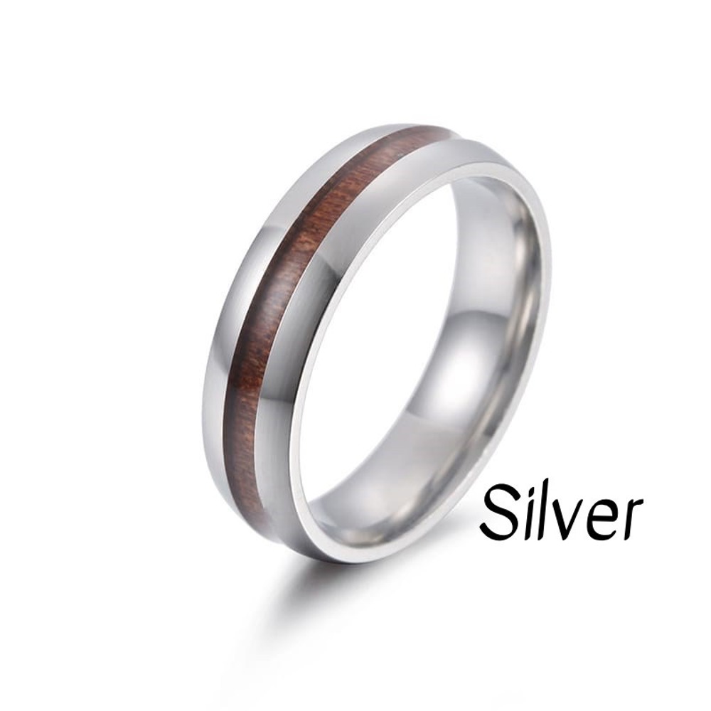 Men's Stainless Ring with Wooden Inlay