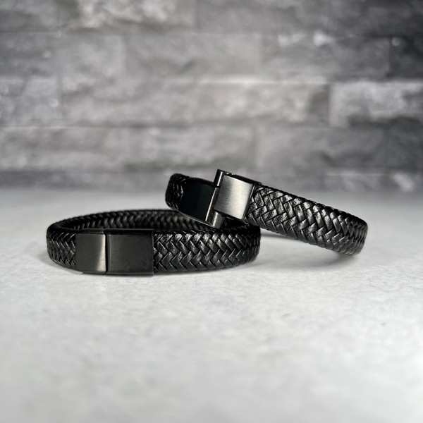 Unisex Stainless Steel Black PU Leather Braided Bracelet | Jane.com