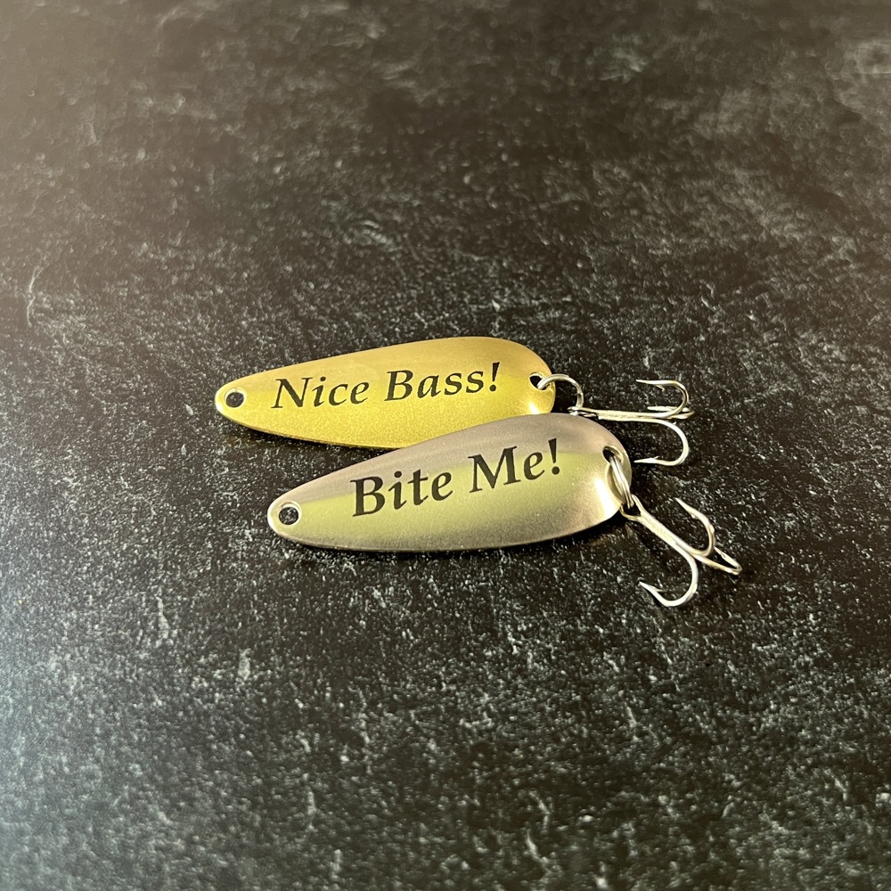 Fishing Lure Gift Set; Nice Bass and Bite Me Lures in Silver Slide-top Tin