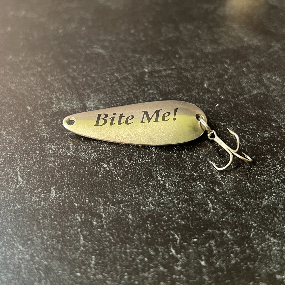 Fishing Lure Gift Set; Nice Bass and Bite Me Lures in Silver Slide-top Tin