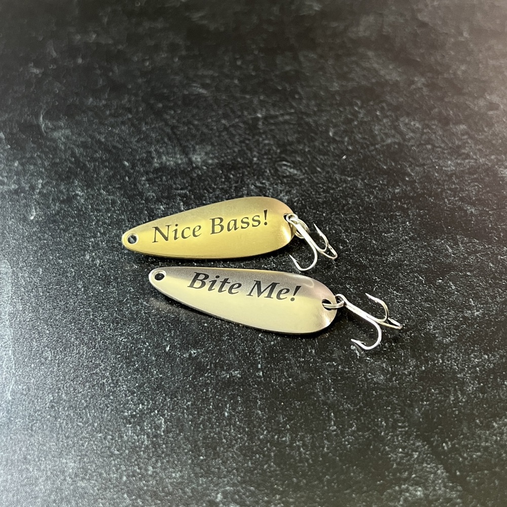 Fishing Lure Gift Set; Nice Bass and Bite Me Lures in Silver Slide-top Tin