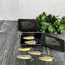  Personalized Fishing Lures; Set of Two Custom Lures in Black Bass Flag Engraved Tin