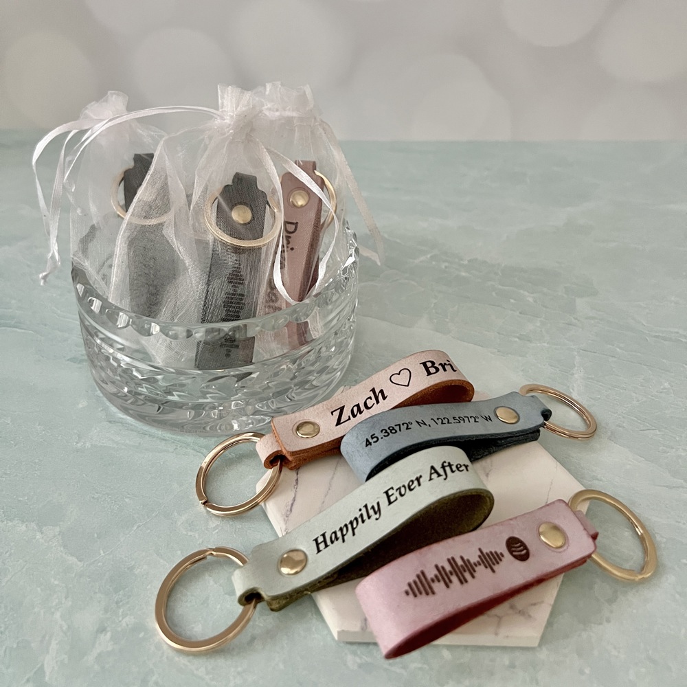 Personalized Leather Keychain in Four Color Options