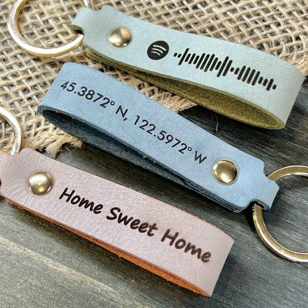 Personalized Leather Keychain in Four Color Options