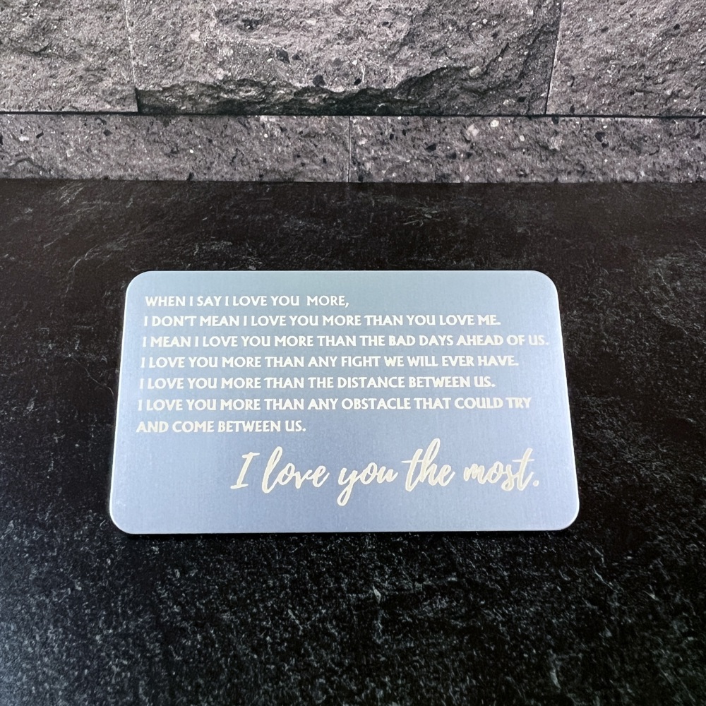 Love You Most Engraved Metal Wallet Insert, 8 Color Options