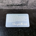  Love You Most Engraved Metal Wallet Insert, 8 Color Options