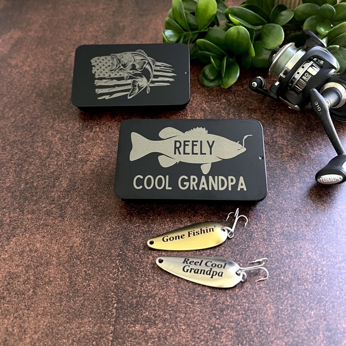 Christmas Gift Set for Grandpa From Grandkids, Reel Cool Grandpa and Gone Fishin' Engraved Lures