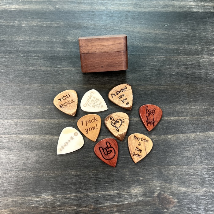 Custom Engraved Guitar Pick with Wooden Magnetic Box