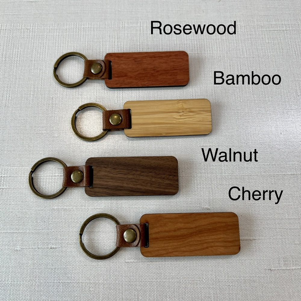 Custom Engraved Wood Keychains in Four Colors