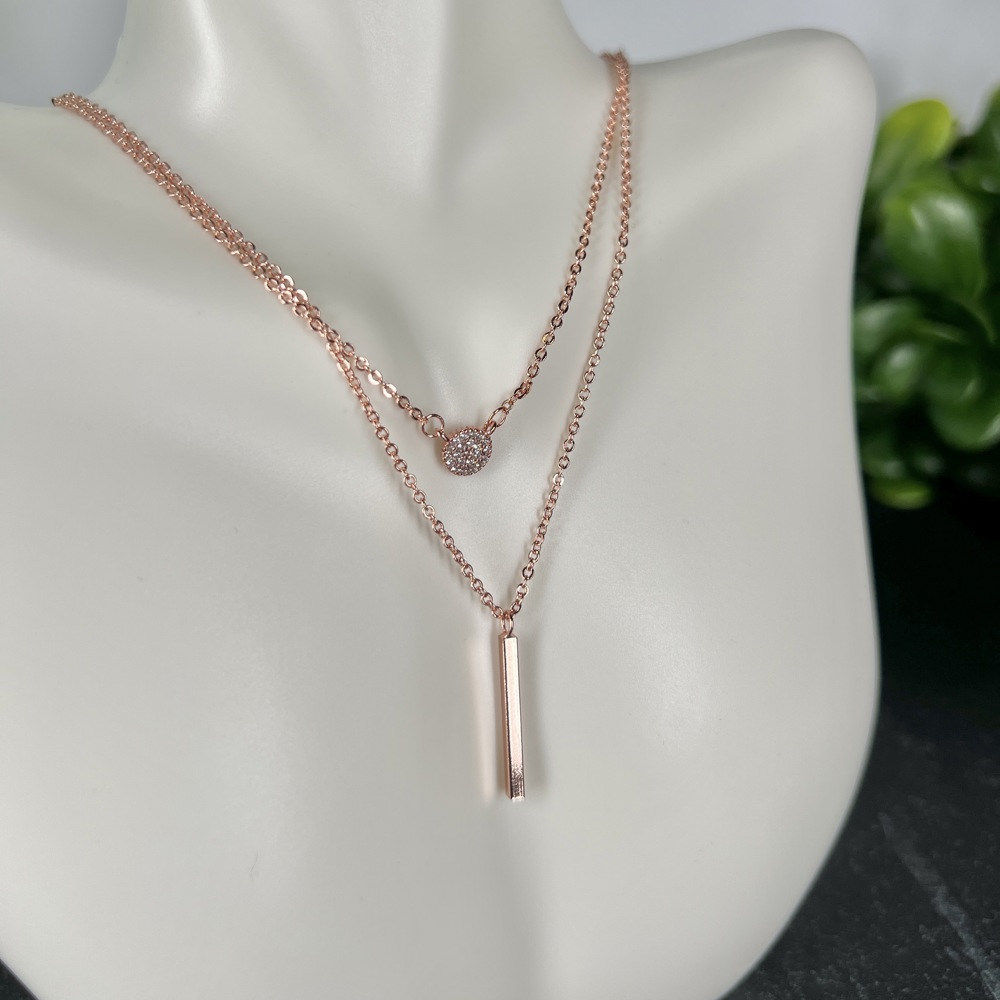 Minimalist Double Layer Bar & Sparkle Necklace - Silver or Rose Gold Colors