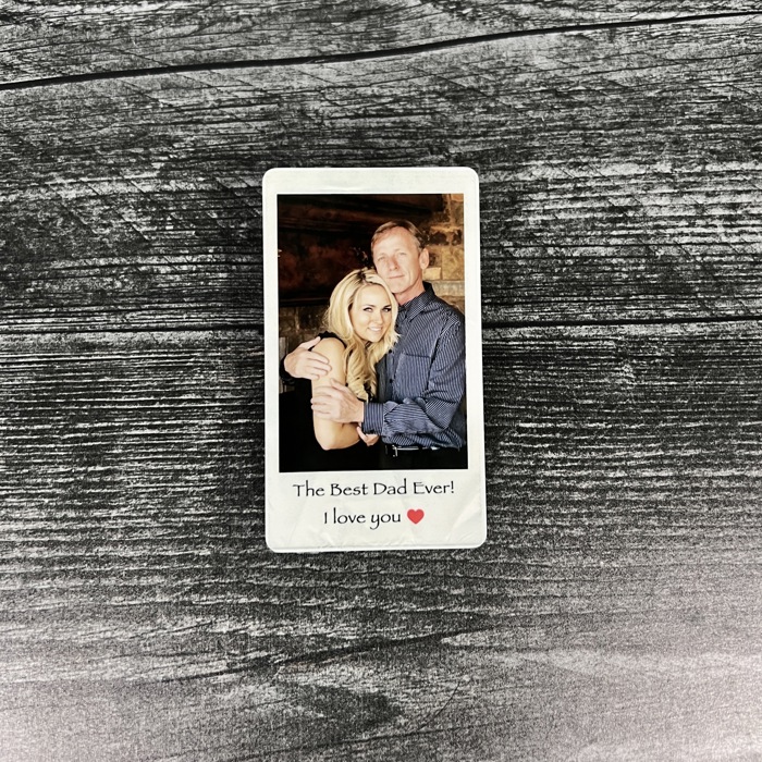 Polaroid Metal Wallet Card with Custom Message and Leather Gift Pouch or Gift Box | Gift for Him