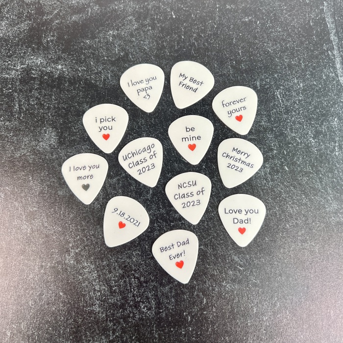Two Personalized Photo Guitar Picks with Text on Back | Custom Keepsake Gift for Music Lovers