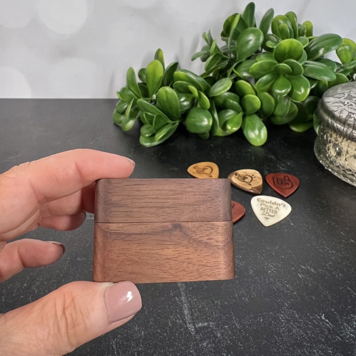 Custom Engraved Guitar Pick with Wooden Magnetic Box