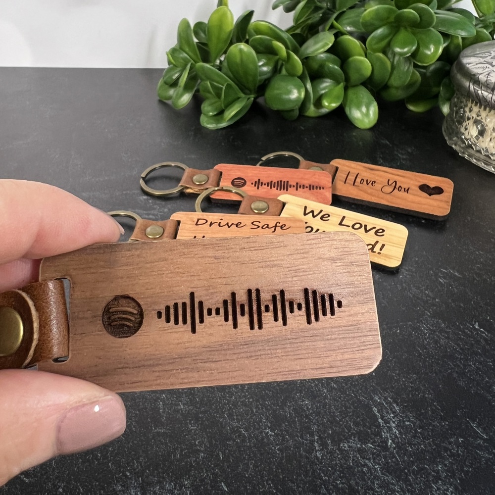 Custom Engraved Wood Keychains in Four Colors