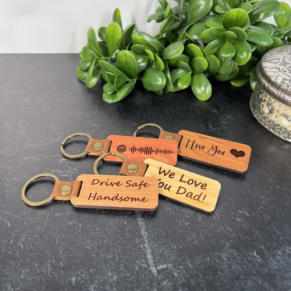 Custom Engraved Wood Keychains in Four Colors