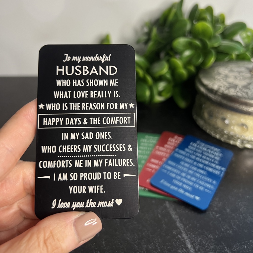 "To My Husband" Engraved Metal Wallet Insert , 4 Color Options