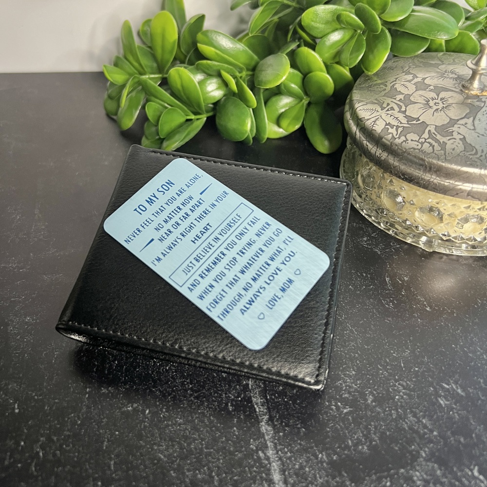 "To My Son" Engraved Metal Wallet Insert, 5 Color Options