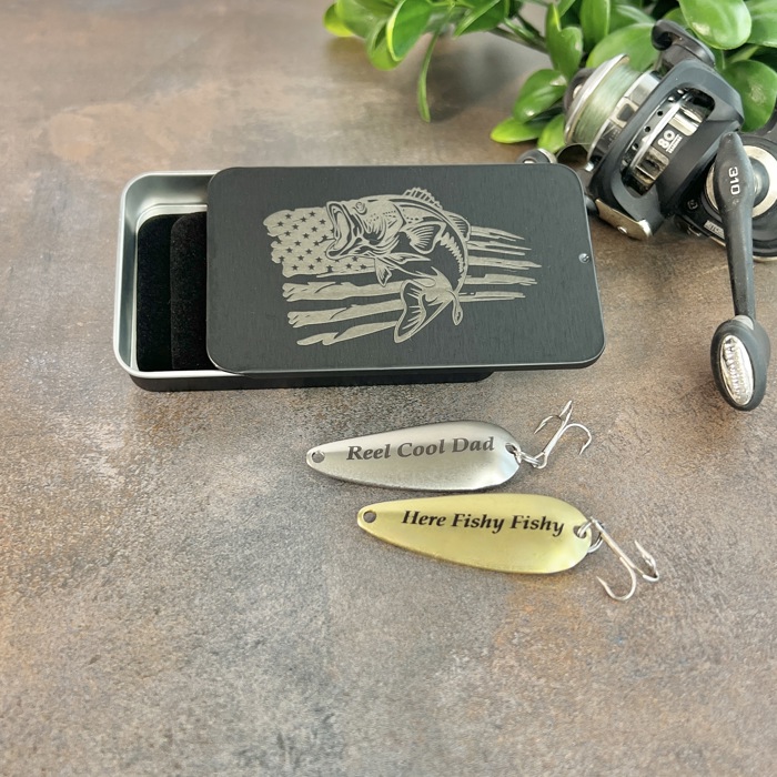 Fishing Gift Set for Dad; Father's Day Set of Two Fishing Lures in Metal Tin