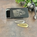 Black Engraved Tin Fishing Gift Set for Dad; Father's Day Set of Two Fishing Lures in Metal Tin