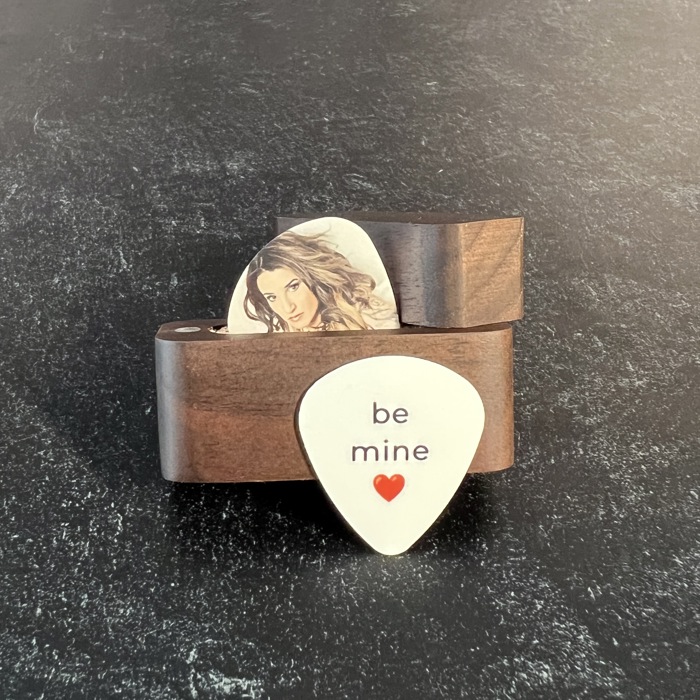 Two Personalized Photo and Text Guitar Picks in a  Magnetic Wood Box | Custom Keepsake Gift for Music Lovers