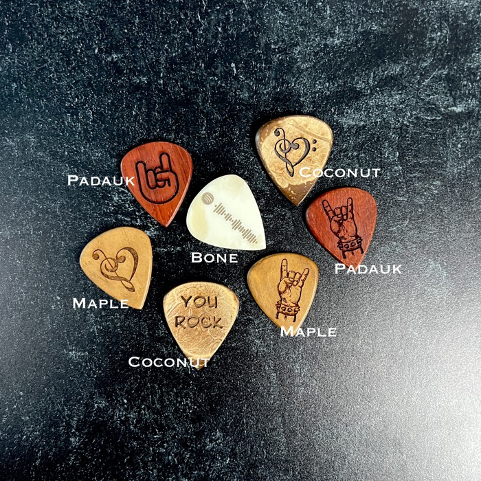 Custom Engraved Guitar Pick with Wooden Magnetic Box