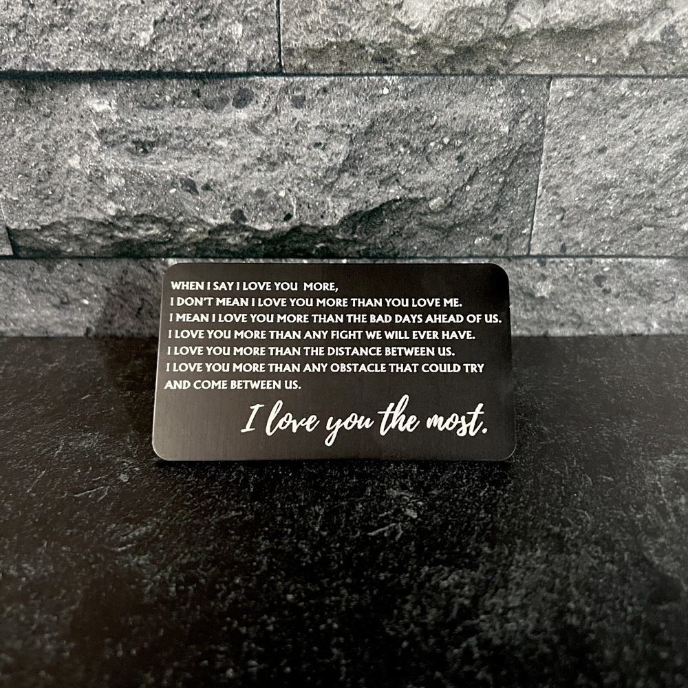 Love You Most Engraved Metal Wallet Insert, 8 Color Options