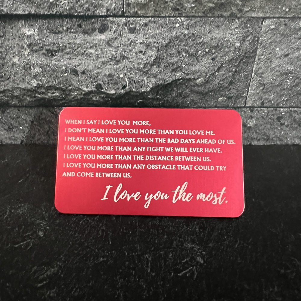 Love You Most Engraved Metal Wallet Insert, 8 Color Options