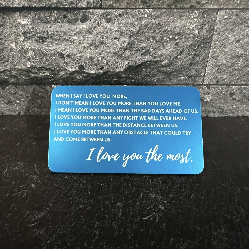 Love You Most Engraved Metal Wallet Insert, 8 Color Options