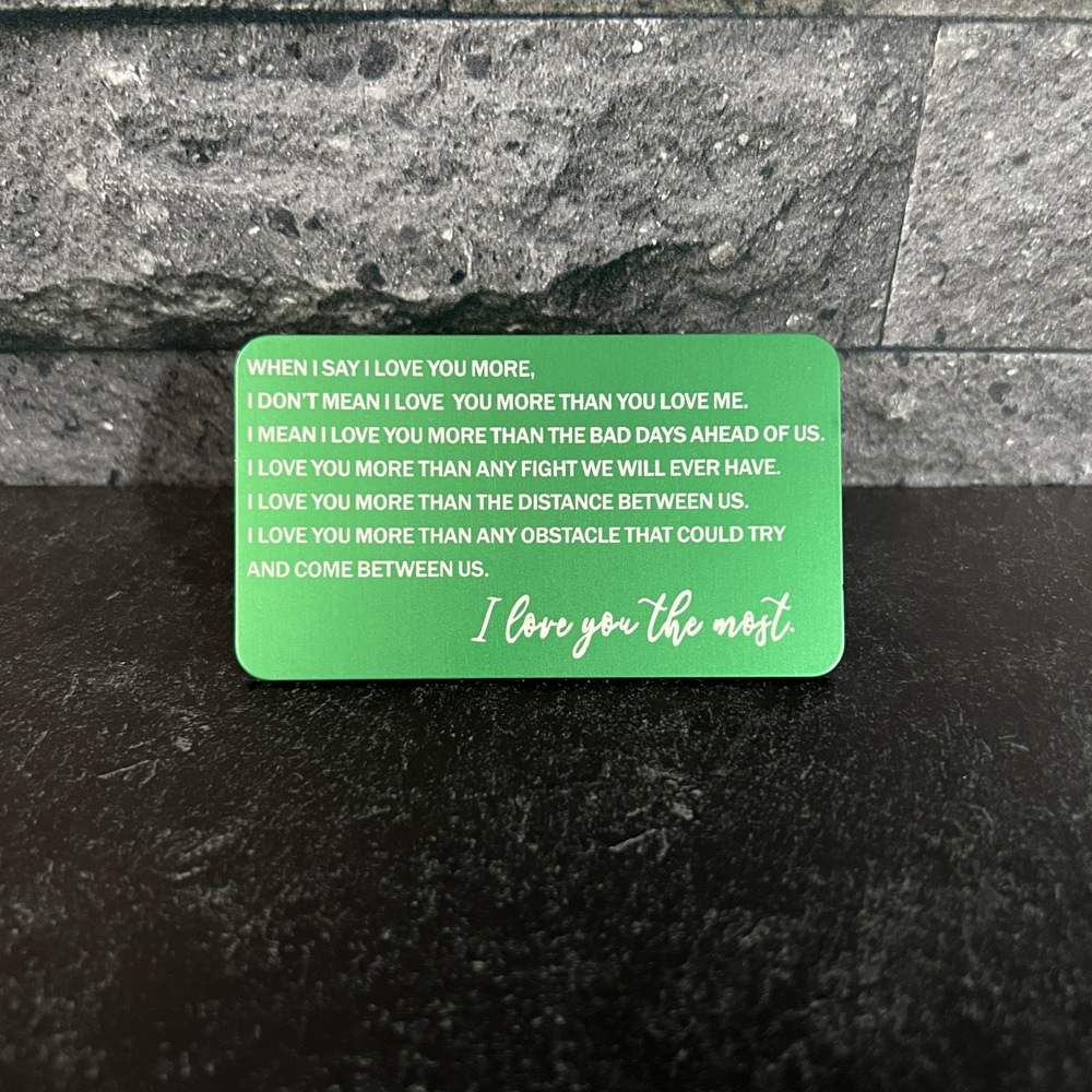 Love You Most Engraved Metal Wallet Insert, 8 Color Options