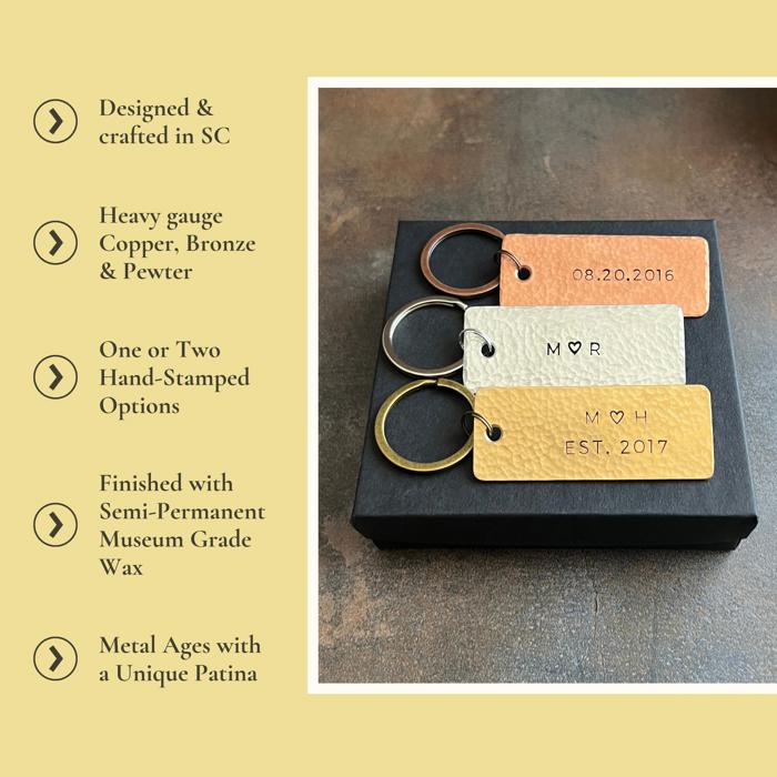 Personalized Two Line Metal Keychain | 3 Metal Options | Custom Gift for Him or Her
