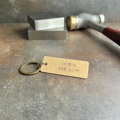 Personalized Two Line Metal Keychain | 3 Metal Options | Custom Gift for Him or Her