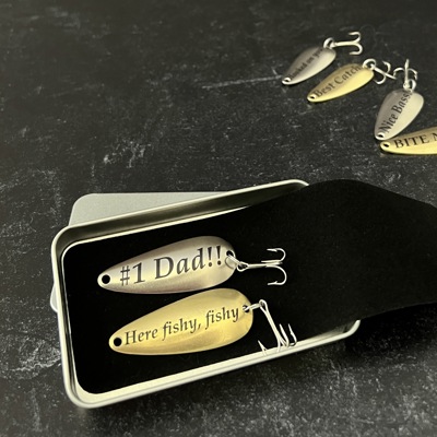 Fishing Gift Set for Dad; Father's Day Set of Two Fishing Lures in Metal Tin