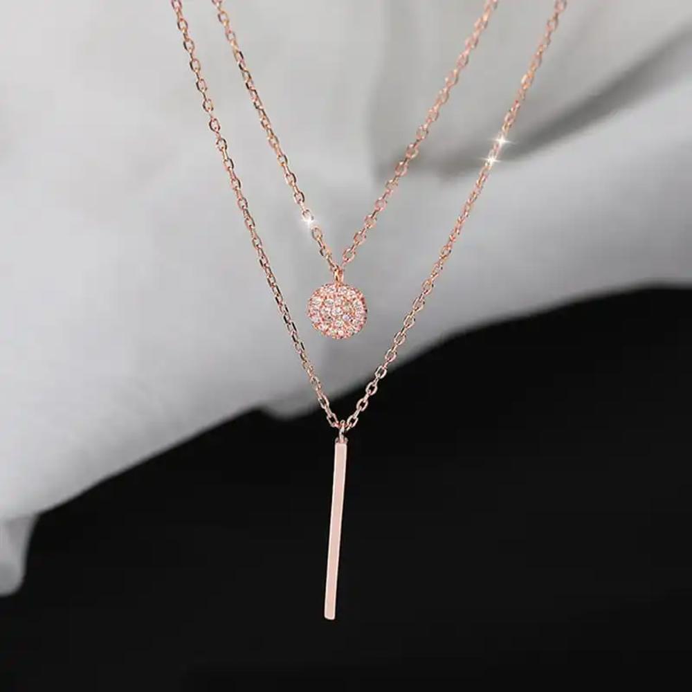 Minimalist Double Layer Bar & Sparkle Necklace - Silver or Rose Gold Colors