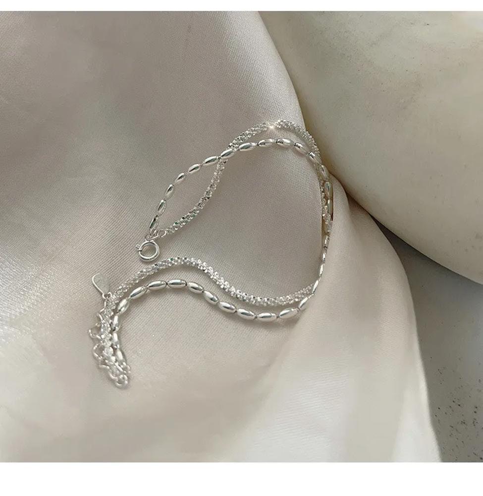 Silver Teardrop and Sparkle Twist Layering Bracelets - Simple & Elegant set of 2