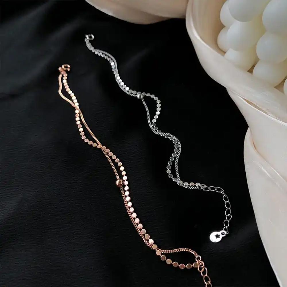 Minimalist Ball & Chain Double Bracelet - Choice of Silver or Rose Gold Colors