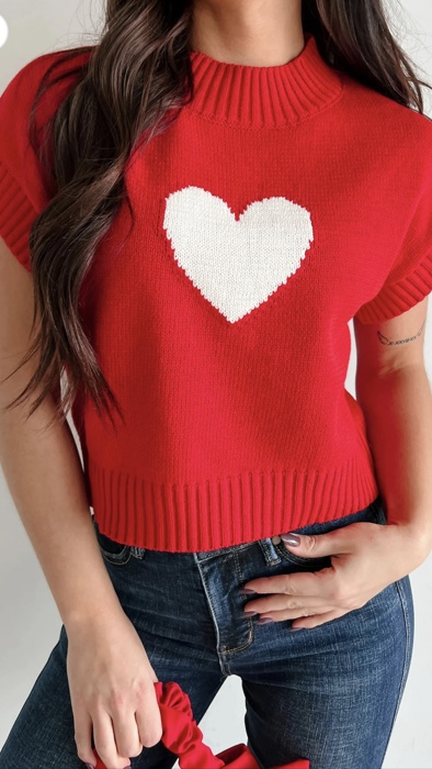 Amore Valentine Heart Short Sleeve Sweater