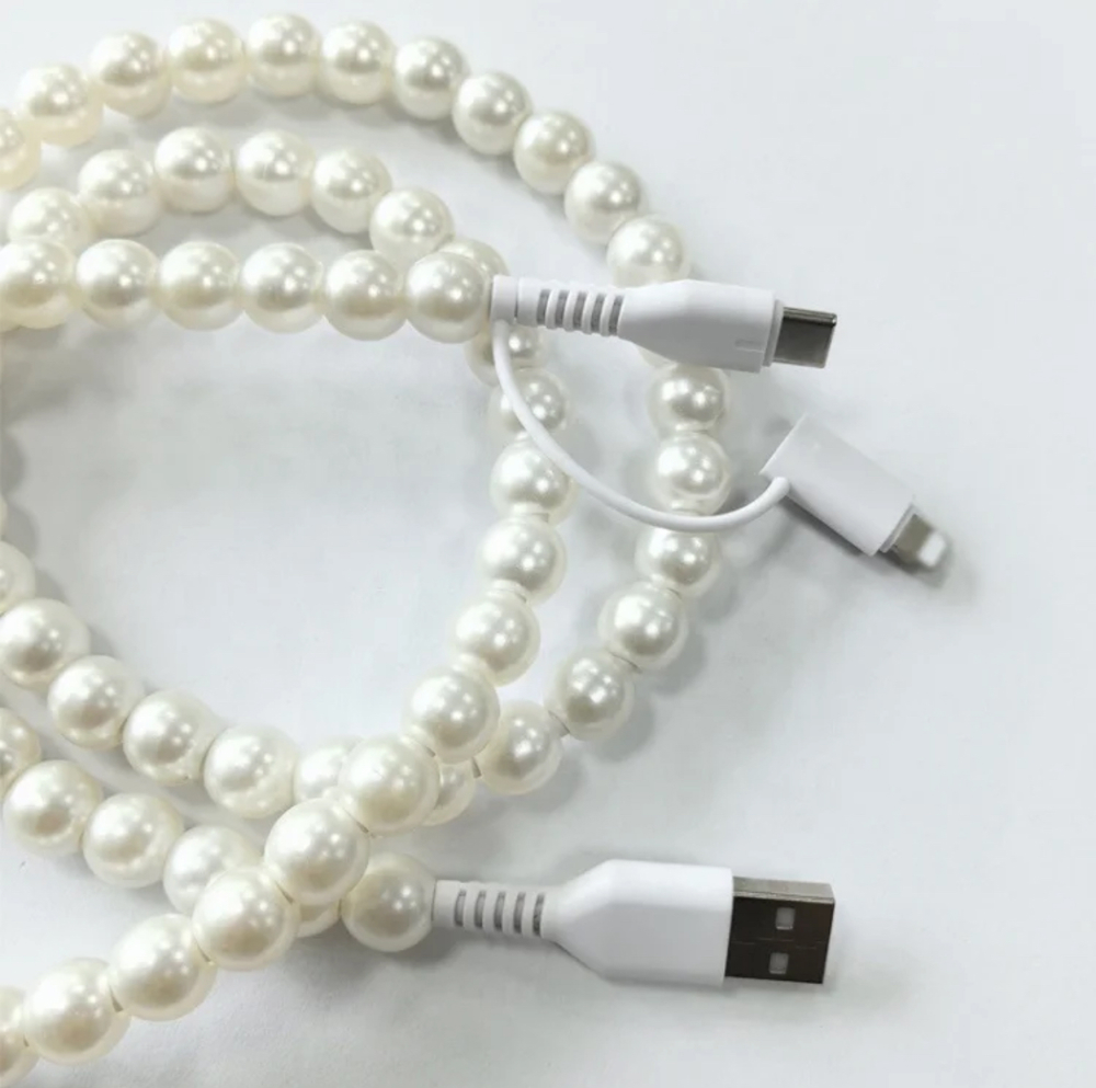 2 in 1 Pearl Beaded USB - C Charging Cord 