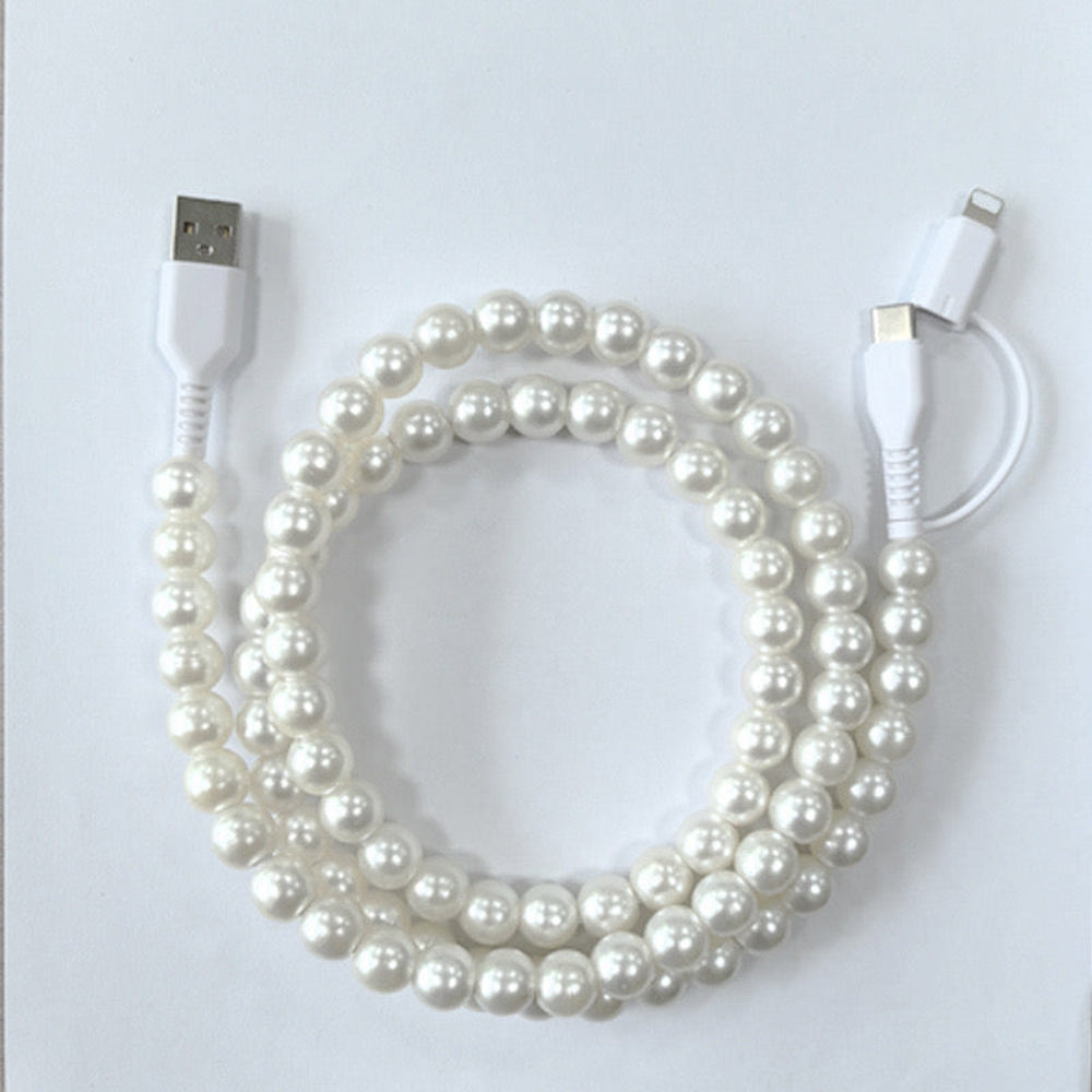 2 in 1 Pearl Beaded USB - C Charging Cord 