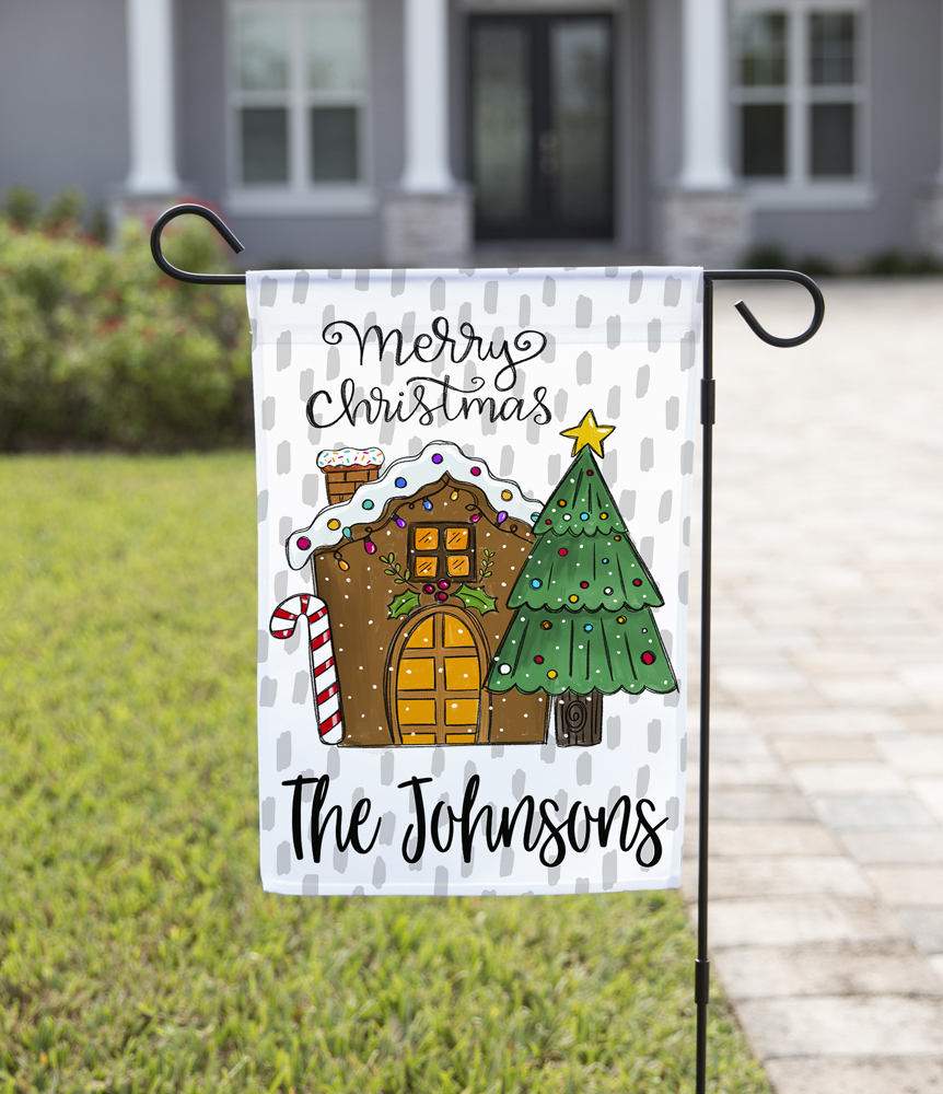 Personalized Garden Flag - Christmas Gingerbread House