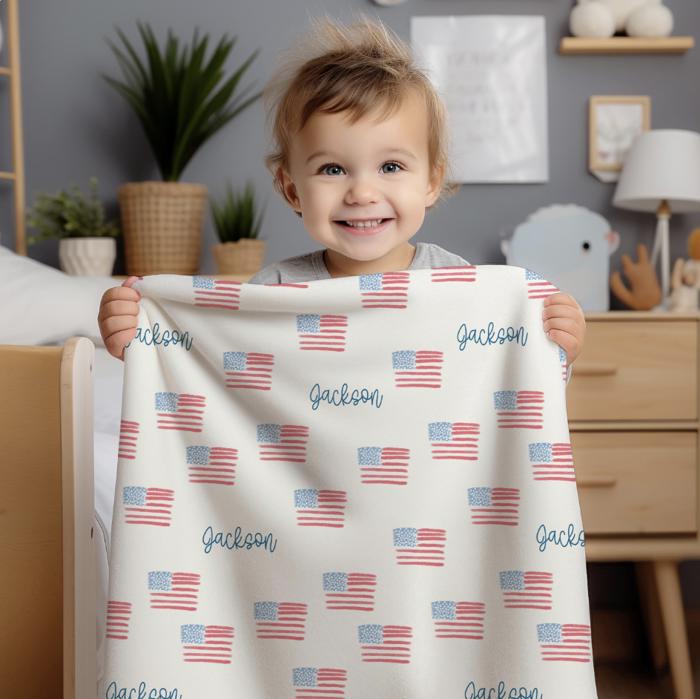 Patriotic Personalized Red, White, Blue Blanket 