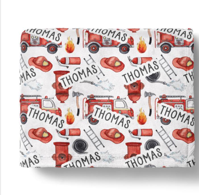 Personalized Fireman Truck Blanket