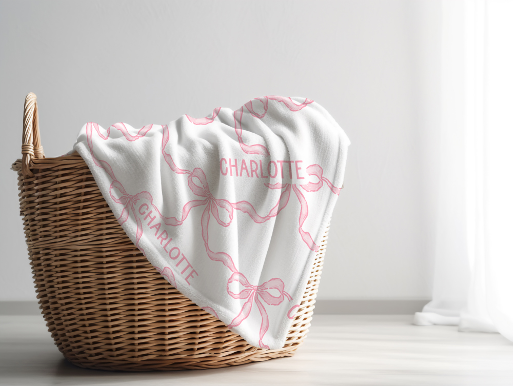 Personalized Pink Bow Blanket