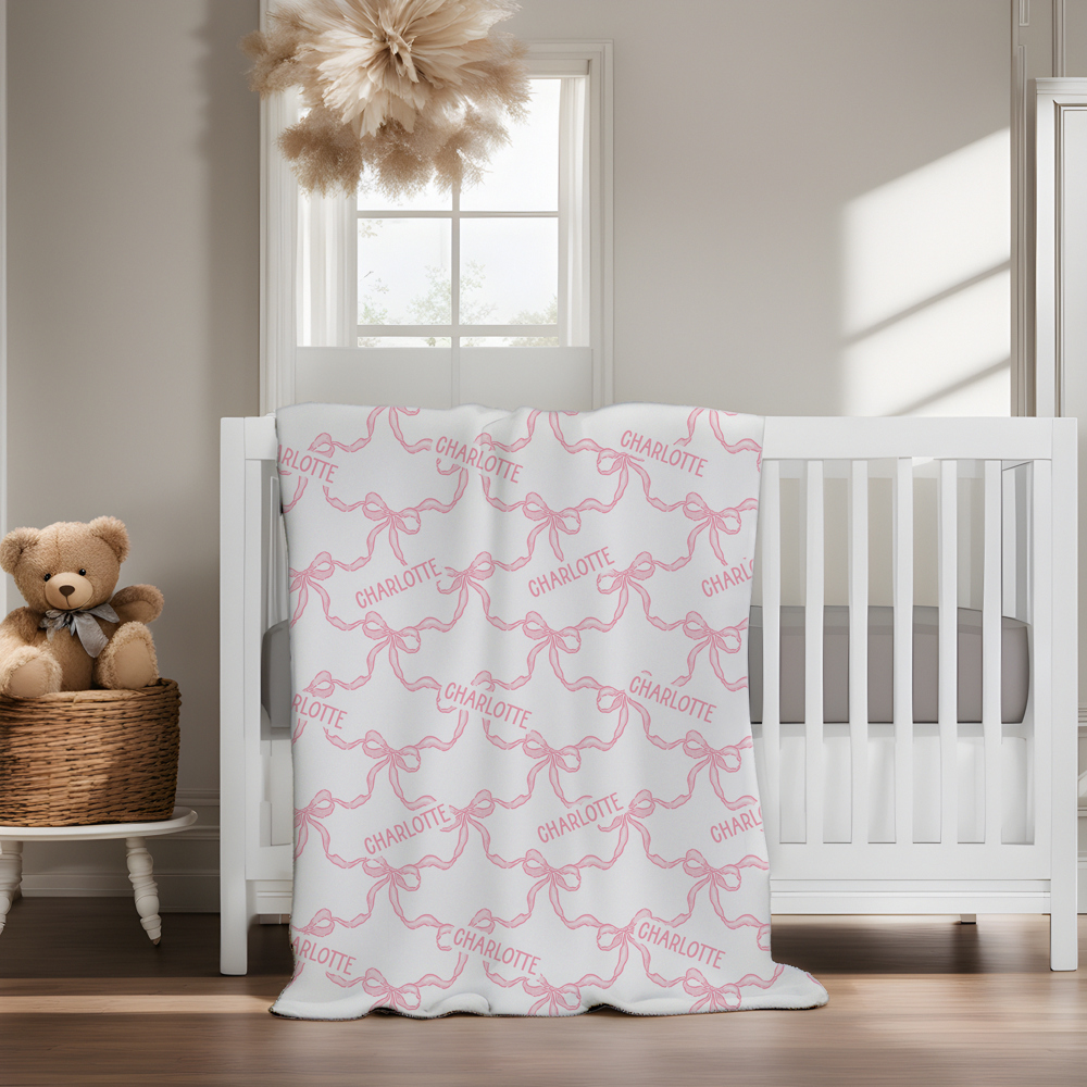 Personalized Pink Bow Blanket