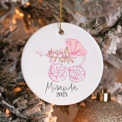 Baby First Christmas Ornament - Pink Bassinet