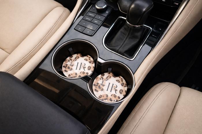 🐆 Personalized Animal Print Sandstone Car Coasters – Set of 2
