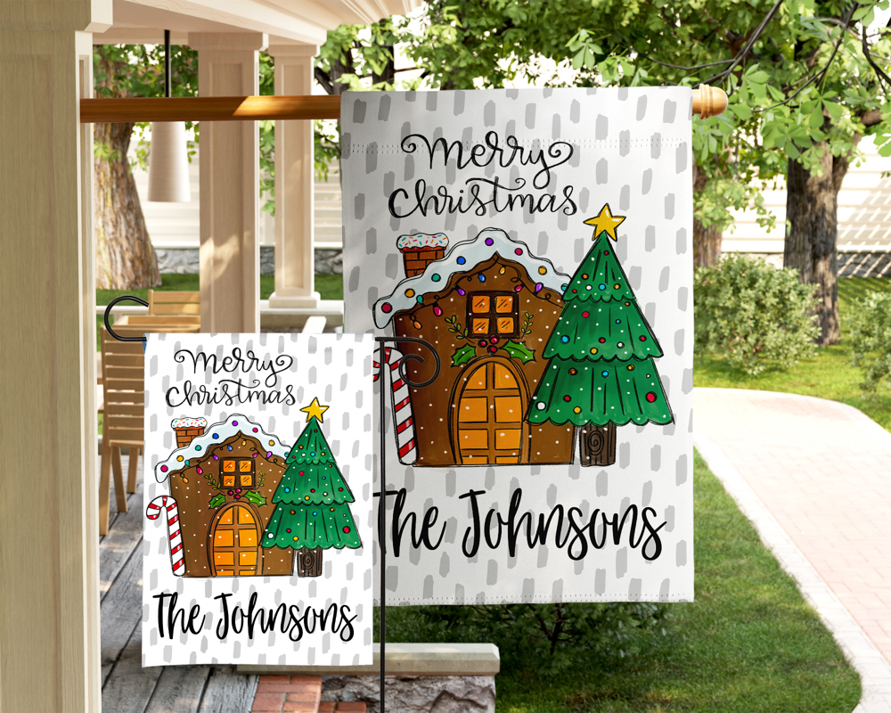 Personalized Garden Flag - Christmas Gingerbread House