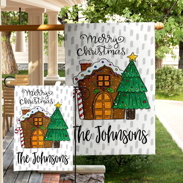 Personalized Garden Flag - Christmas Gingerbread House