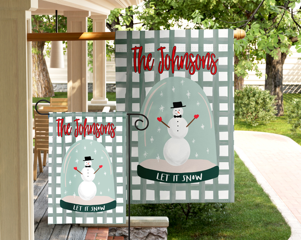 Personalized Garden Flag - Christmas Snowglobe Double Sided