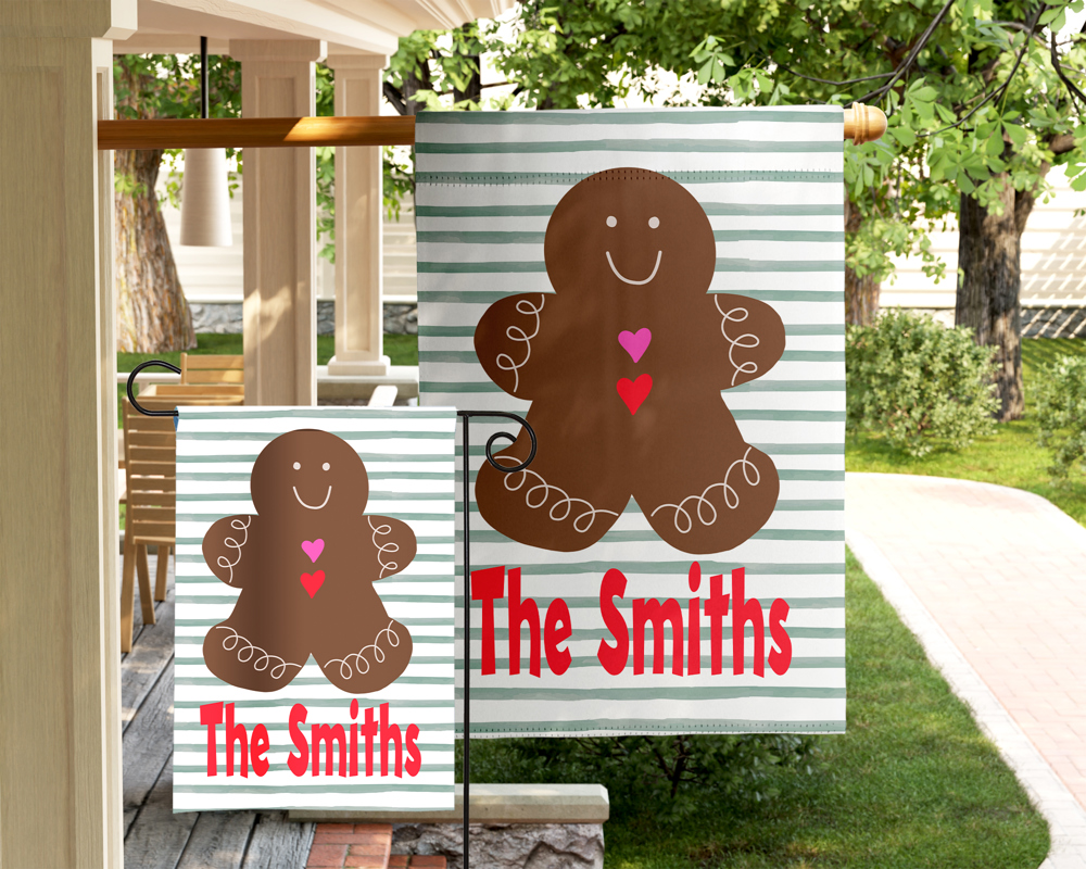 Personalized Garden Flag - Christmas Gingerbread Man