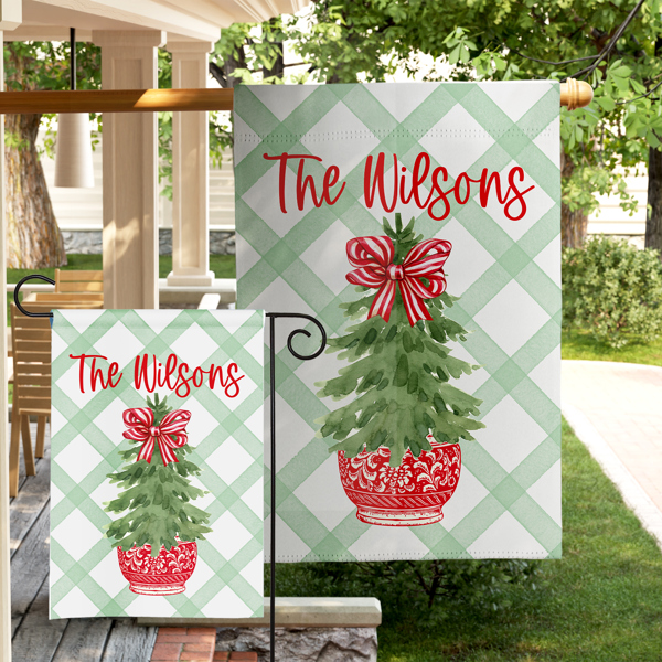 Personalized Garden Flag - Chinoiserie Holiday Tree